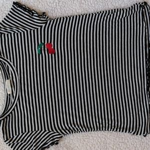 Small black/white striped Cropped Tshirt with cherry embellishment